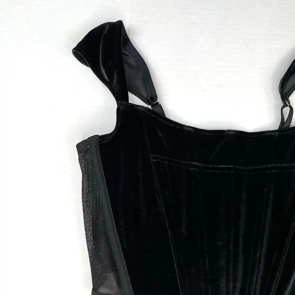 Victoria Secret Dream Angels Black Velvet Corset Top M Coquette Whimsygoth NWT